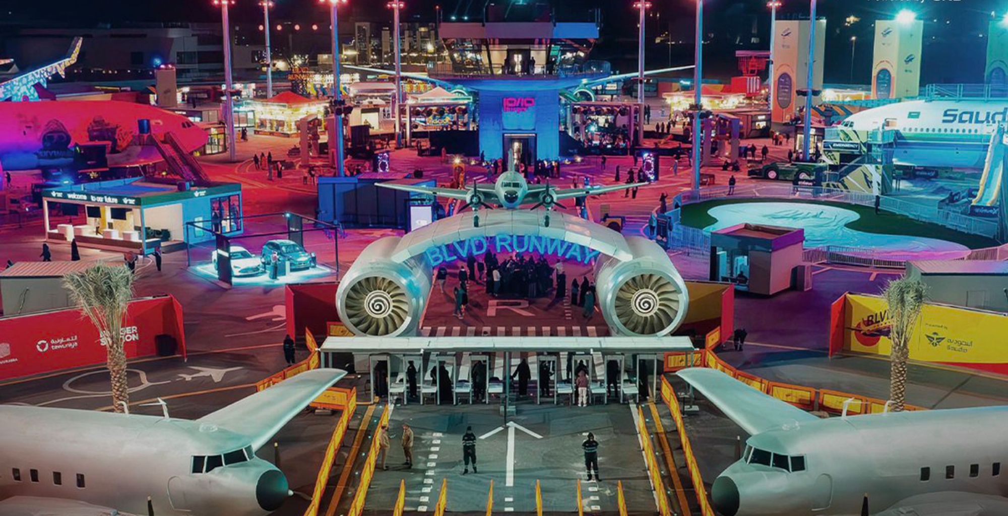 One of the activities of Riyadh Season 2024 is an outdoor experience aboard stationary airplanes in the BLVD Runway zone. (Media Center of the General Entertainment Authority)
