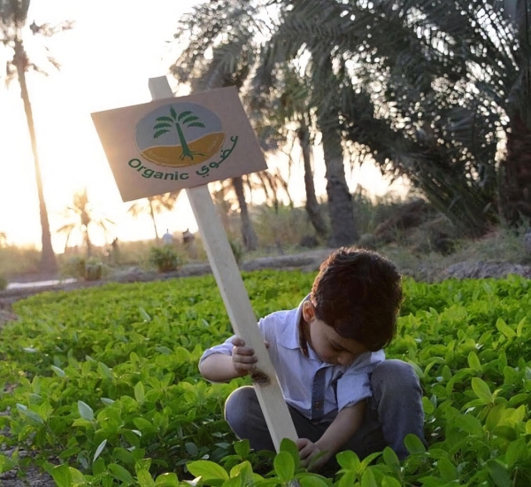 A child at an organic farm in the Kingdom. (Media Center of the Ministry of Environment, Water, and Agriculture)