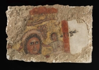 A colored plaster panel, discovered in the archaeological Qaryat al-Faw. (Saudi Commission for Tourism and Antiquities)