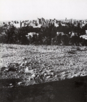 A photo from outside Al-Turaif District in Diriyah, showing mudbrick houses and palm farms. Gerard Leachman, 1912. (King Abdulaziz Foundation for Research and Archives)