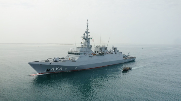 Arrival of the first vessel of the Sarawat Project, His Majesty’s Ship Al-Jubail. (SAMI Media Center)