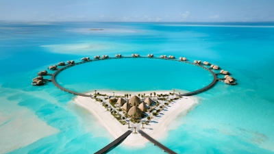 Illustration of the overwater villas in the Nujuma Resort. (Media Center of Red Sea International)