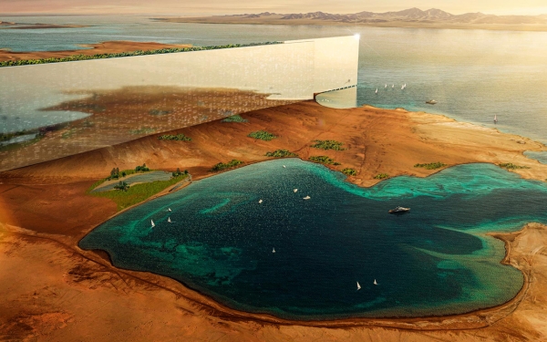 Représentation conceptuelle de The Line du projet NEOM. (Centre médiatique de NEOM)