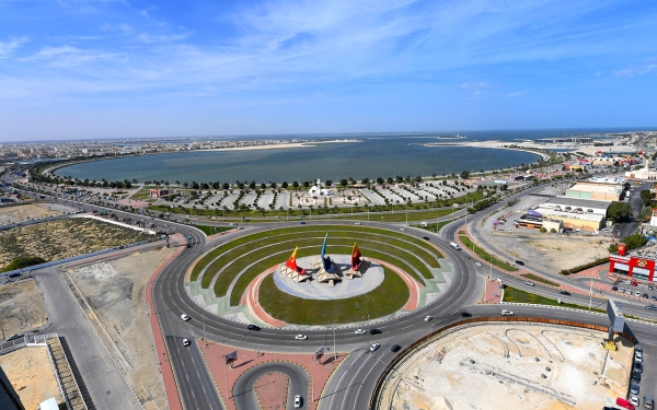 Vue aérienne de la place Al-Ashraa à Dammam (Saudipedia)