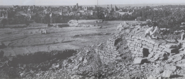 Старая фотография Диръийи, изображающая глинобитные дома и пальмы. Джерард Личман. (Фонд короля Абдулазиза по исследованиям и архивам (Дарах))