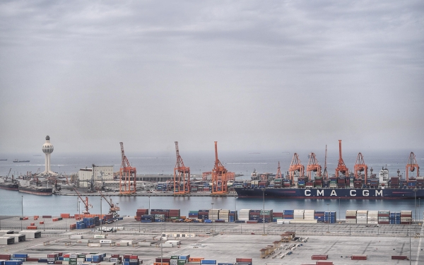 صورة علوية لميناء جدة الإسلامي. (واس)