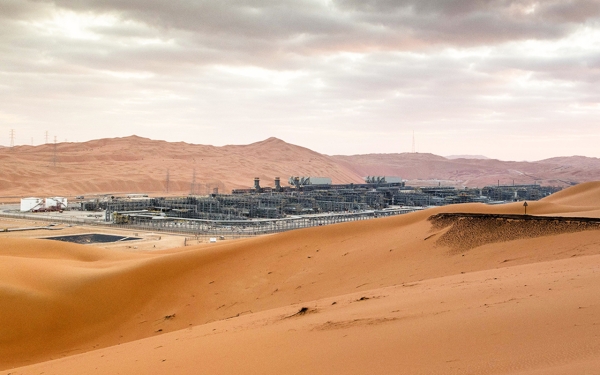 حقل الشيبة النفطي، يقع في الجزء الشرقي من صحراء الربع الخالي ضمن أراضي المملكة العربية السعودية. (واس)