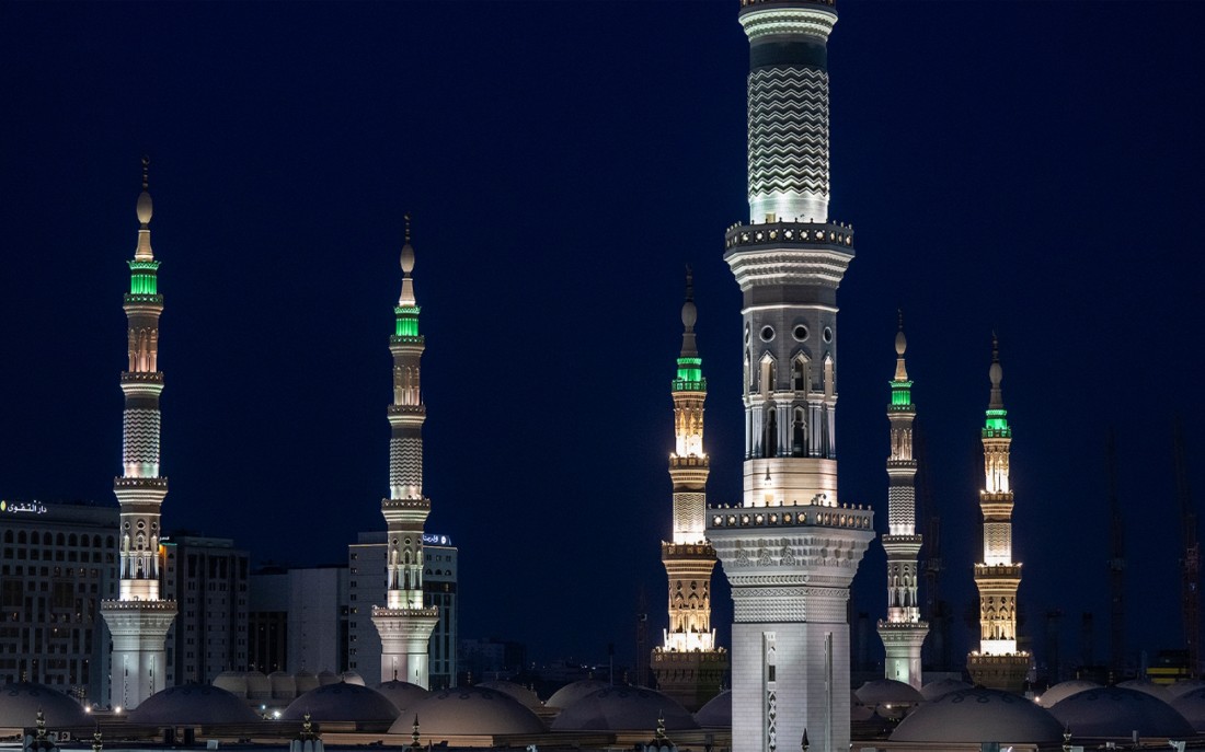 مآذن المسجد النبوي الشريف في المدينة المنورة. (واس)