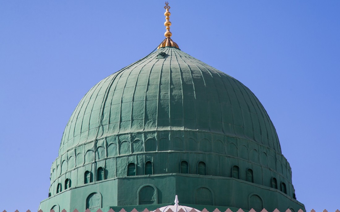القبة الخضراء بالمسجد النبوي الشريف في المدينة المنورة. (سعوديبيديا)