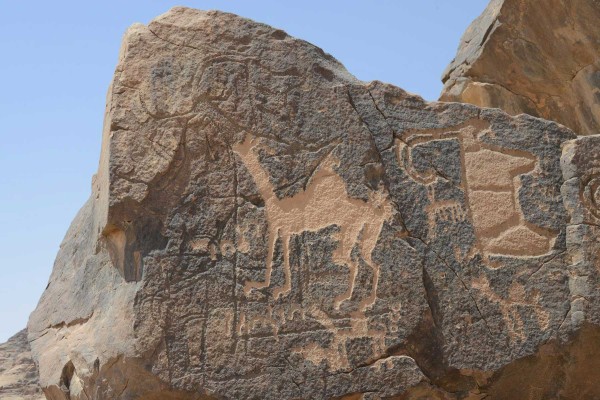 الفنون الصخرية في موقع جبة التراثي بمنطقة حائل. (واس)