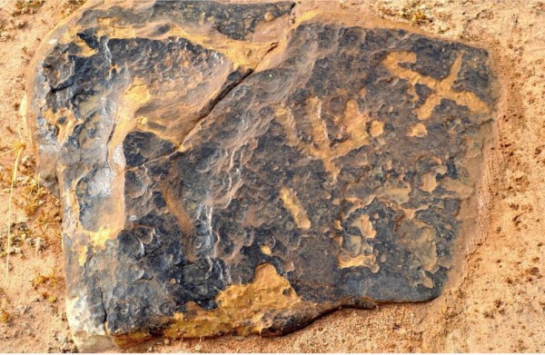 نقوش صخرية تعود لآلاف السنين في الغضا بمنطقة القصيم. (واس) 
