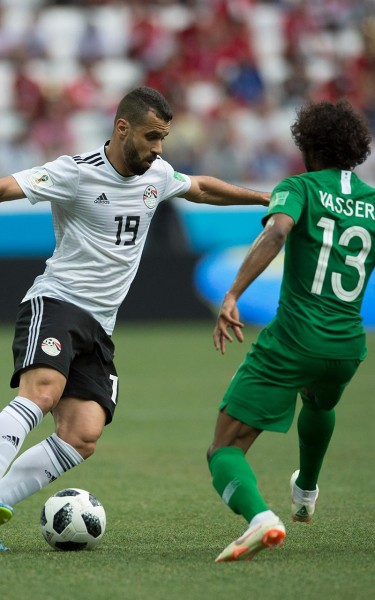 جانب من مباراة المنتخب السعودي ضد منتخب مصر في بطولة كأس العالم باستضافة روسيا في عام 2018م. (واس)