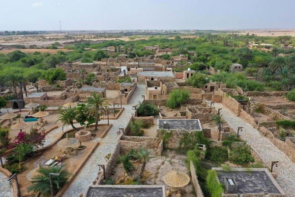 قرية القصار التراثية في فرسان بُنيت من الحجارة وجريد النخل. (واس)