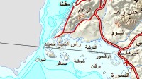موقع جزيرتي تيران وصنافر على ساحل البحر الأحمر السعودي في منطقة تبوك. (الهيئة العامة للمساحة والمعلومات الجيومكانية)