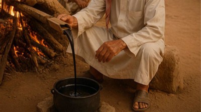 استخراج القطران بالطريقة التقليدية. (المركز الإعلامي لأمانة حفر الباطن)