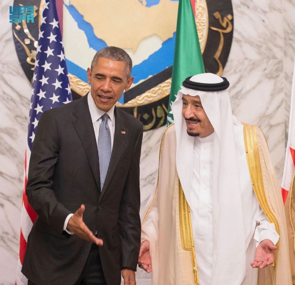 الملك سلمان بن عبدالعزيز وباراك أوباما في القمة الخليجية الأمريكية بالرياض 2016م. (واس)