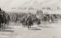رسم تخيلي لإحدى معارك توحيد المملكة. (سعوديبيديا)