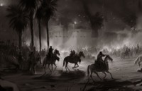 رسم تخيلي لإحدى معارك توحيد المملكة. (سعوديبيديا)