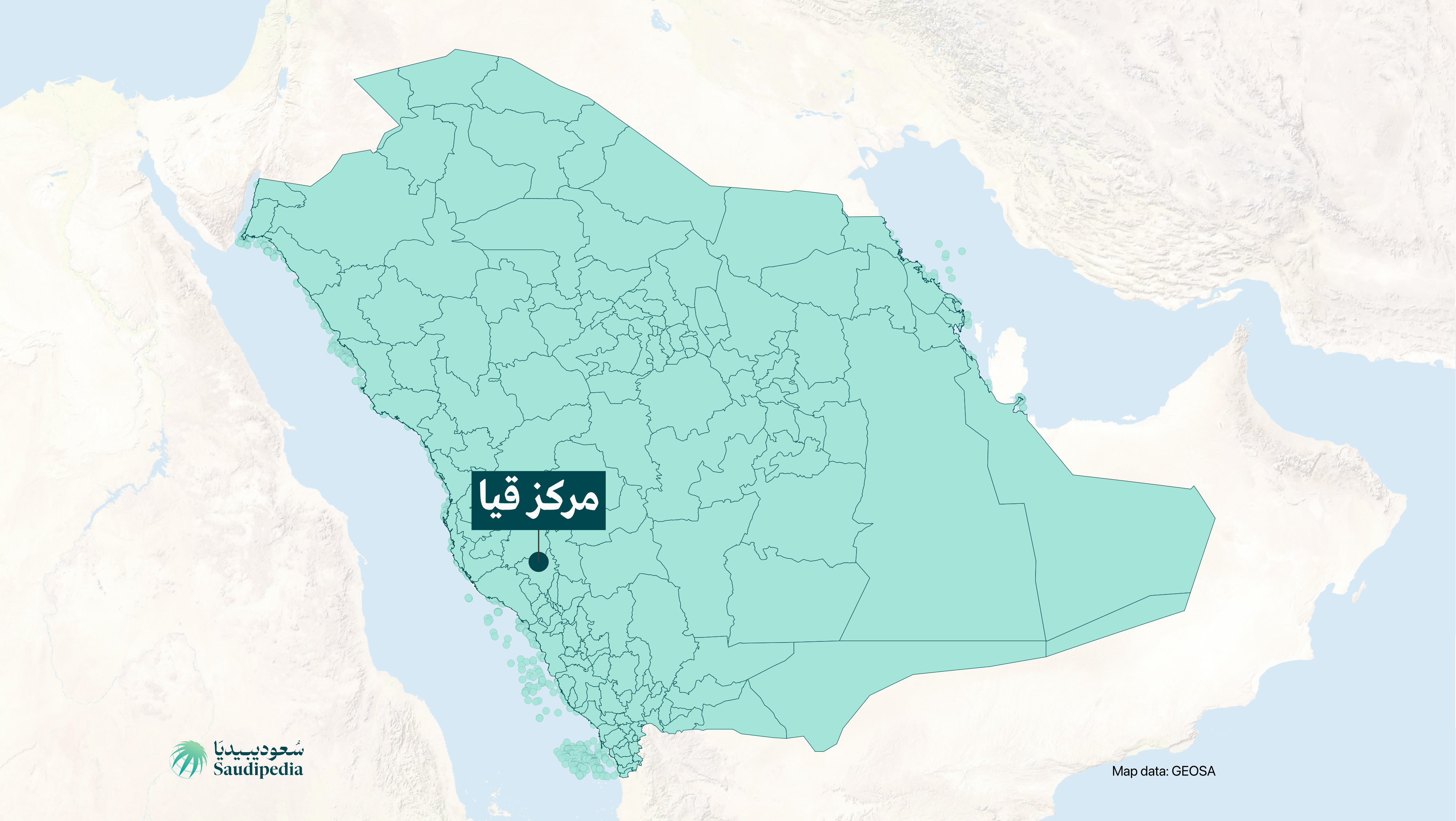 مركز قيا على خارطة السعودية