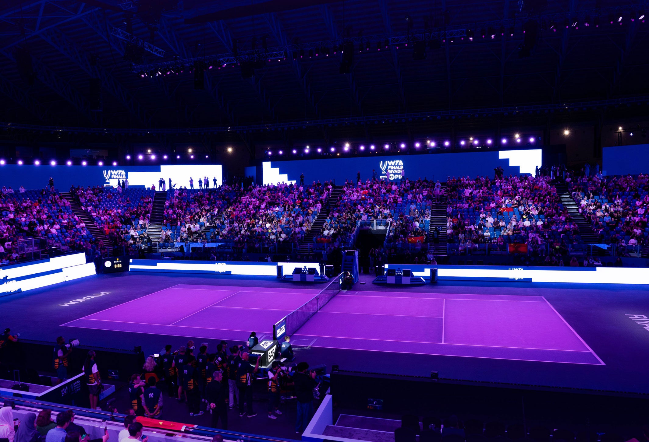 WTA Finals Riyadh 2024 stadium and purple tennis court