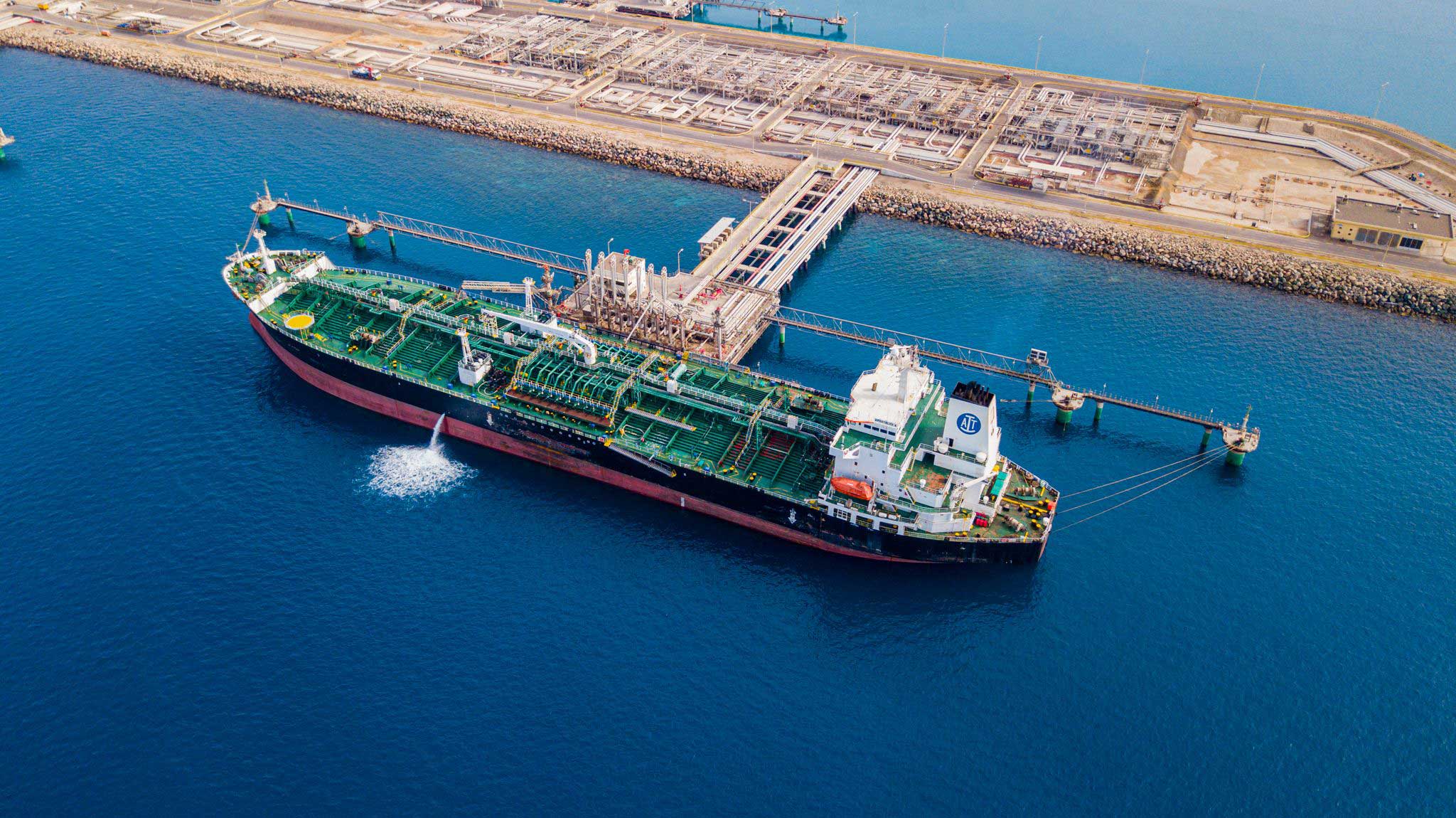 Tanker ship at marine terminal