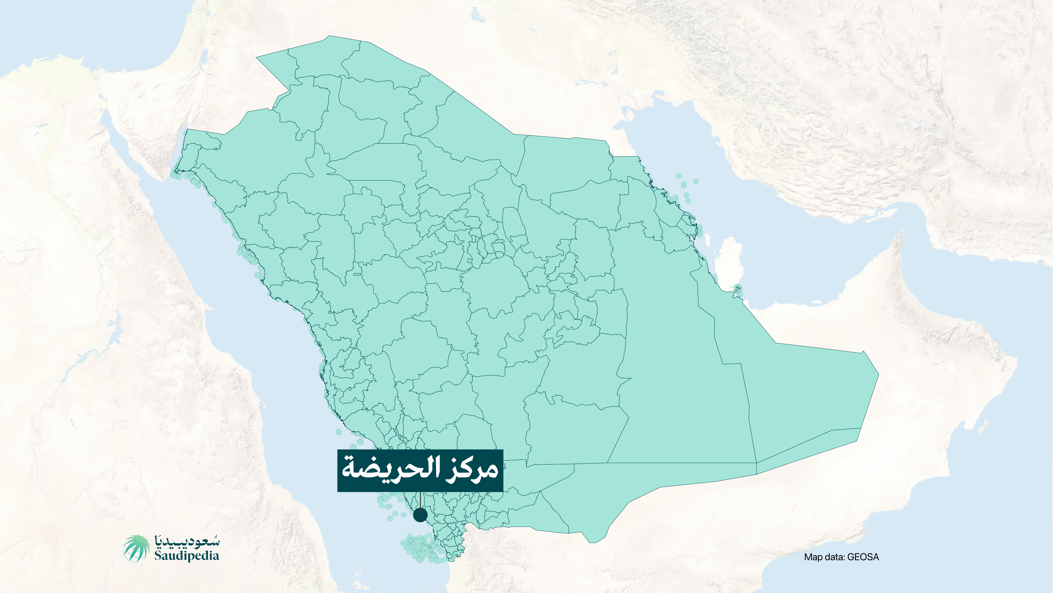 مركز الحريضة على خارطة السعودية