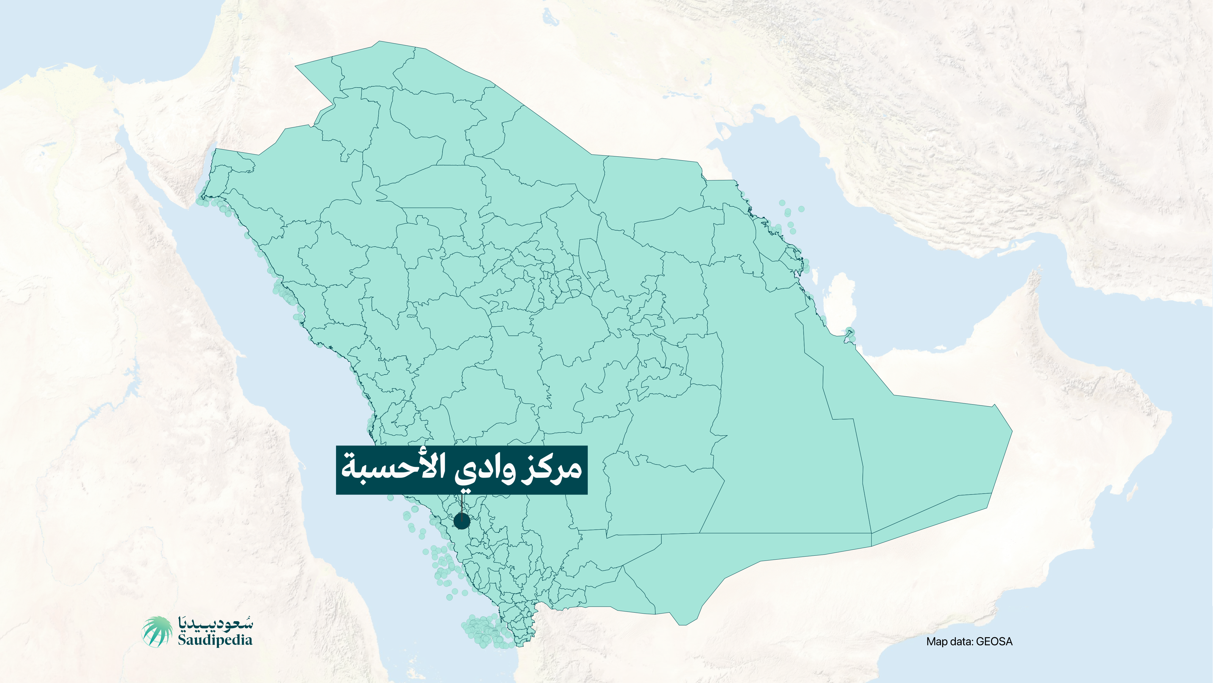 مركز وادي الأحسبة على خارطة السعودية