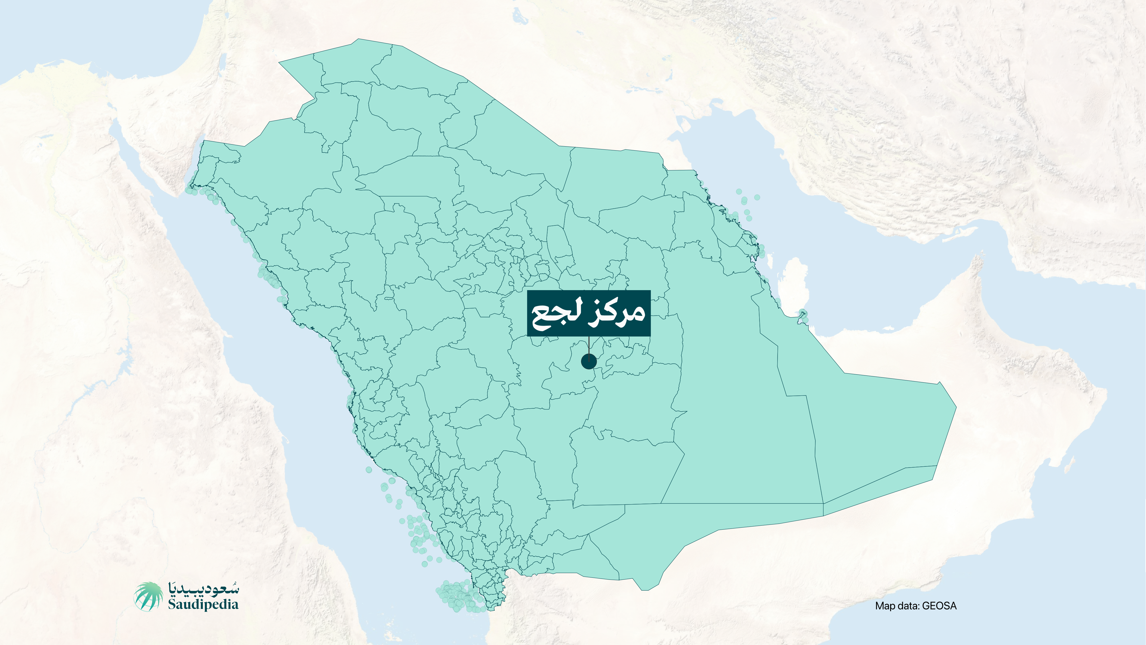 مركز لجع على خارطة السعودية