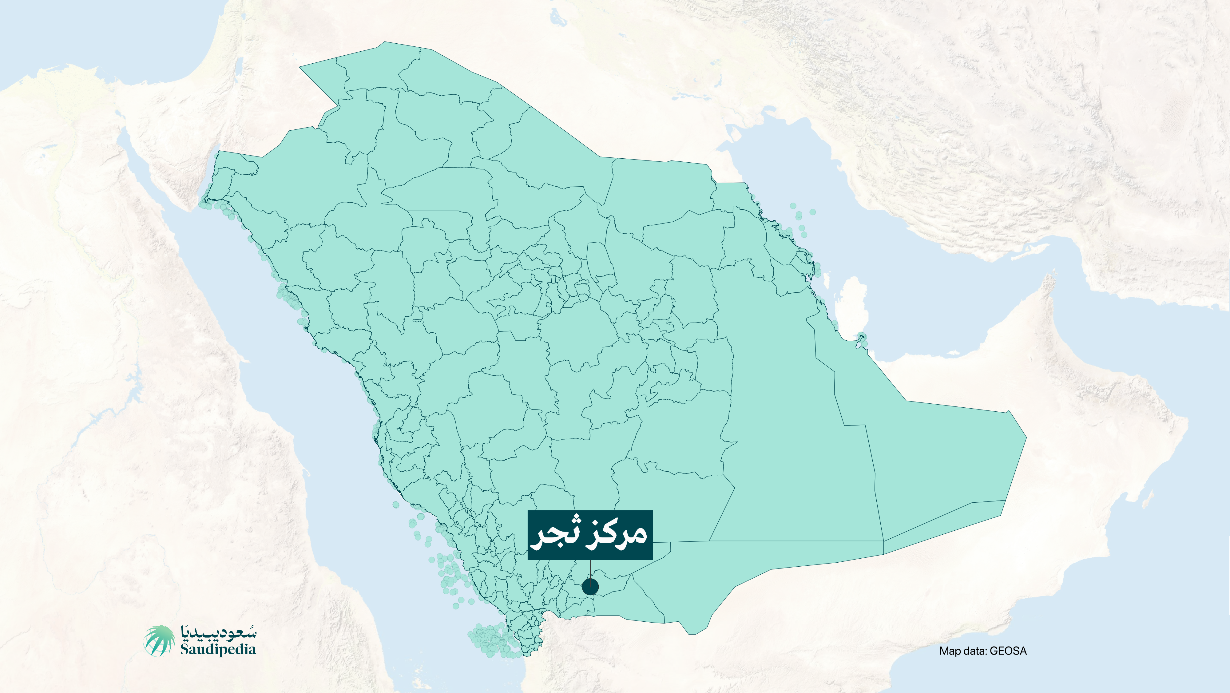 مركز ثجر على خارطة السعودية