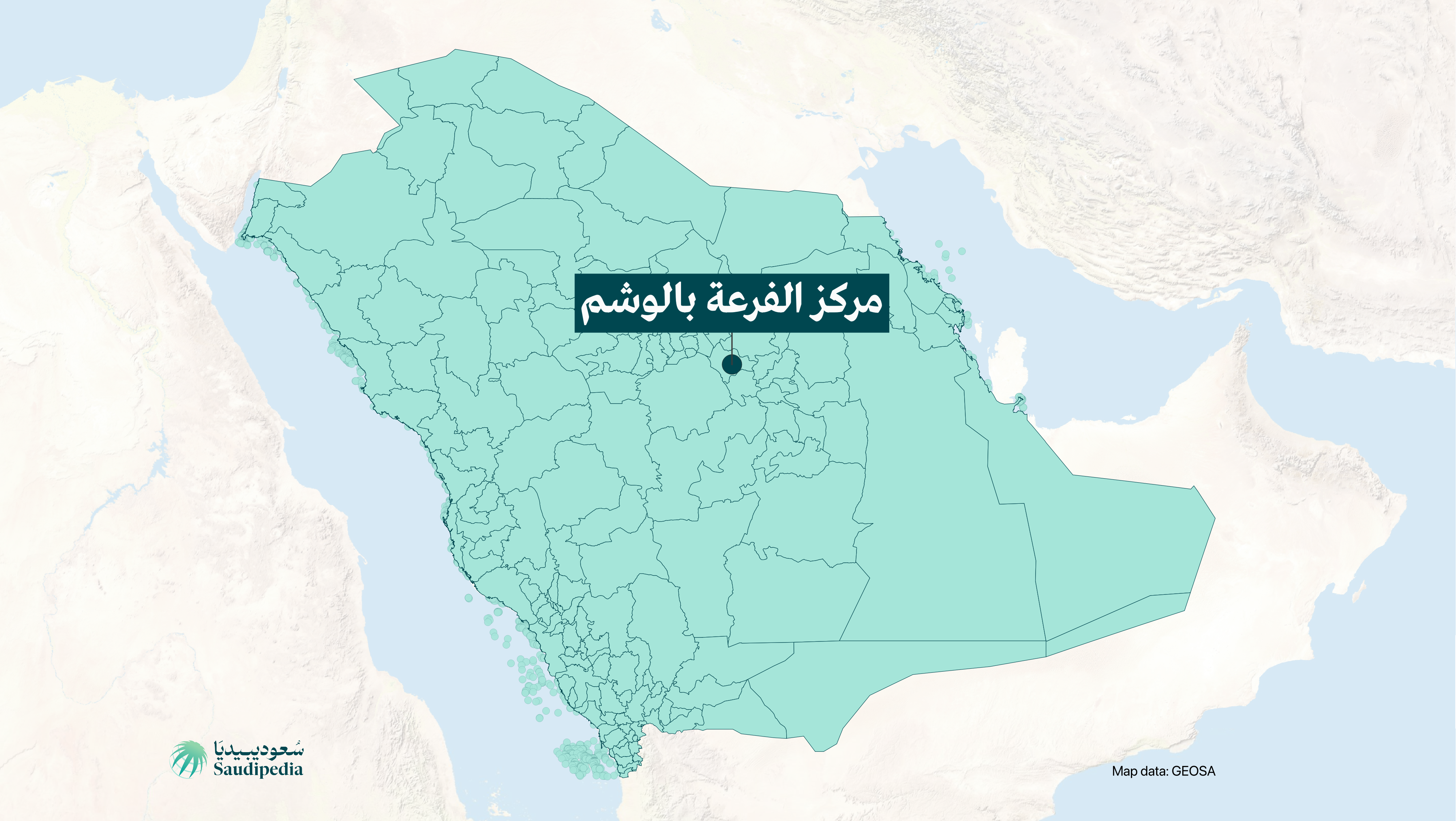 مركز الفرعة بالوشم على خارطة السعودية