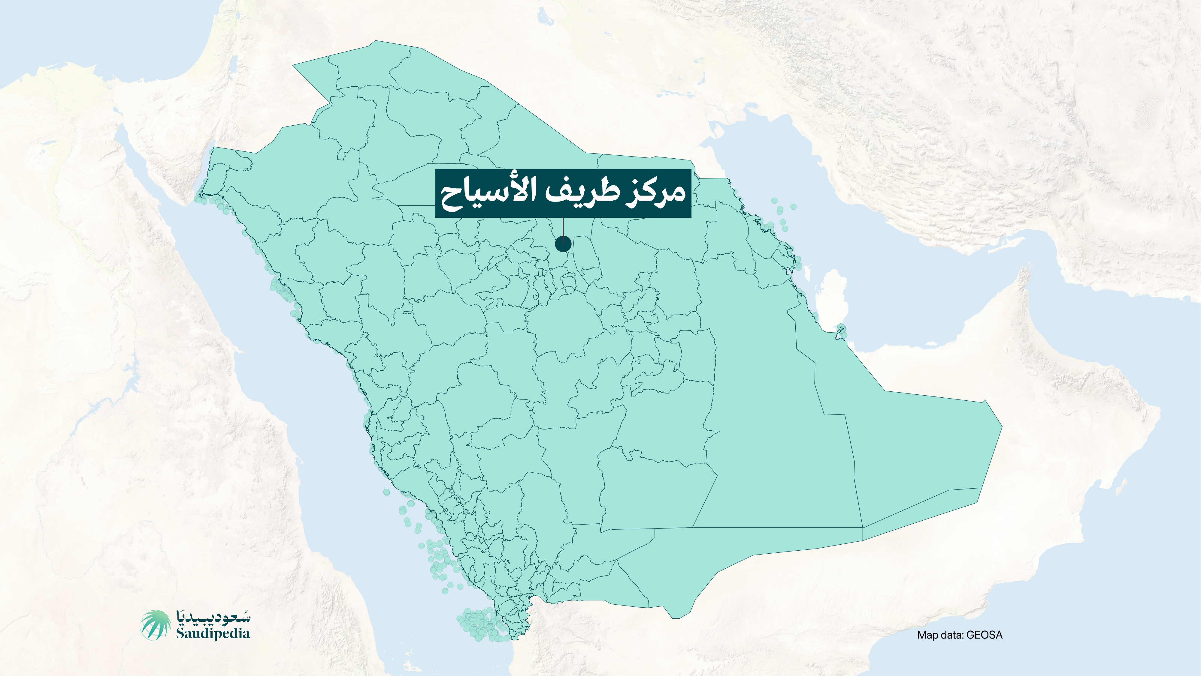 موقع مركز طريف الأسياح على خارطة الممكلة