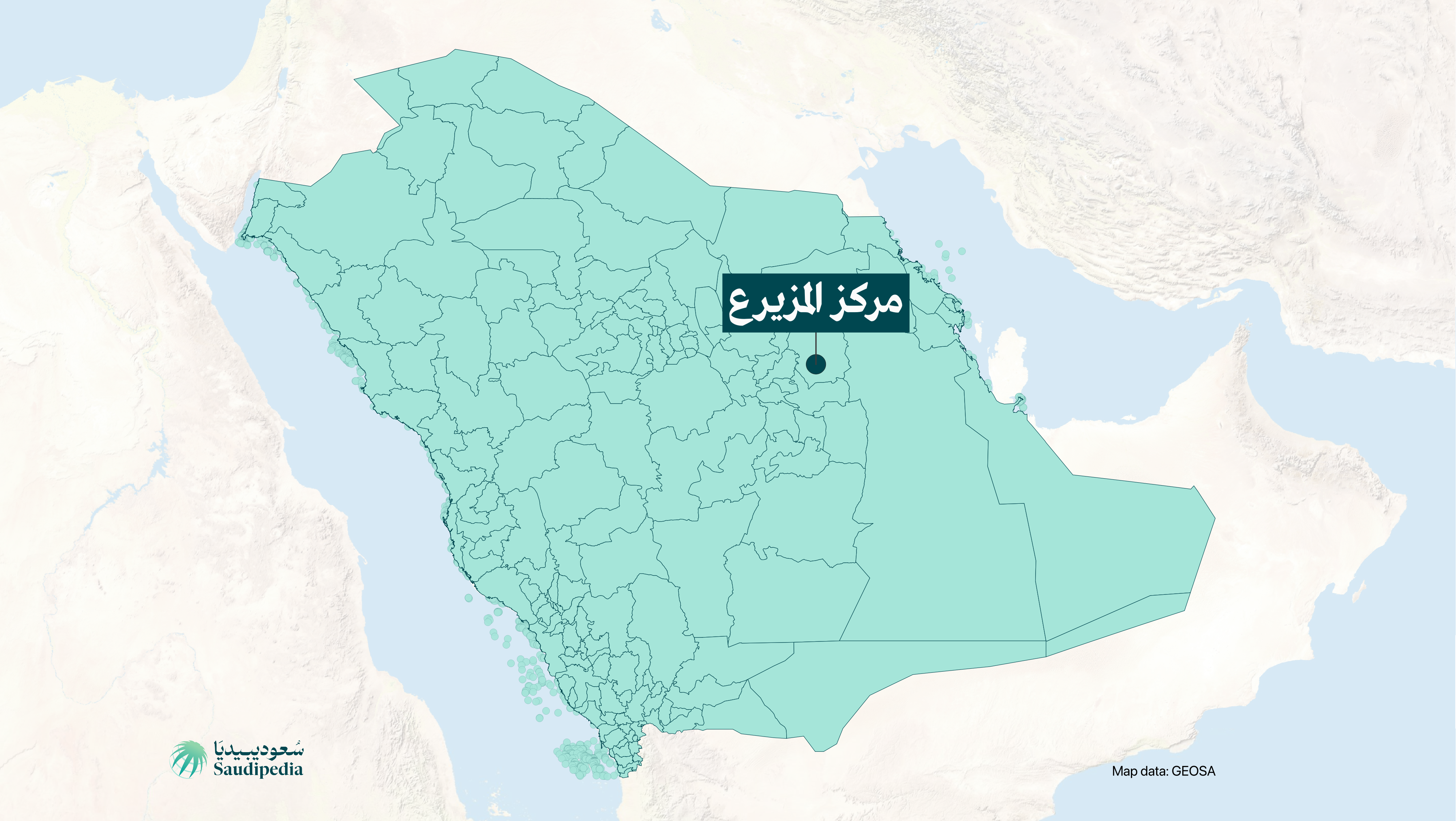 مركز المزيرع على خارطة السعودية