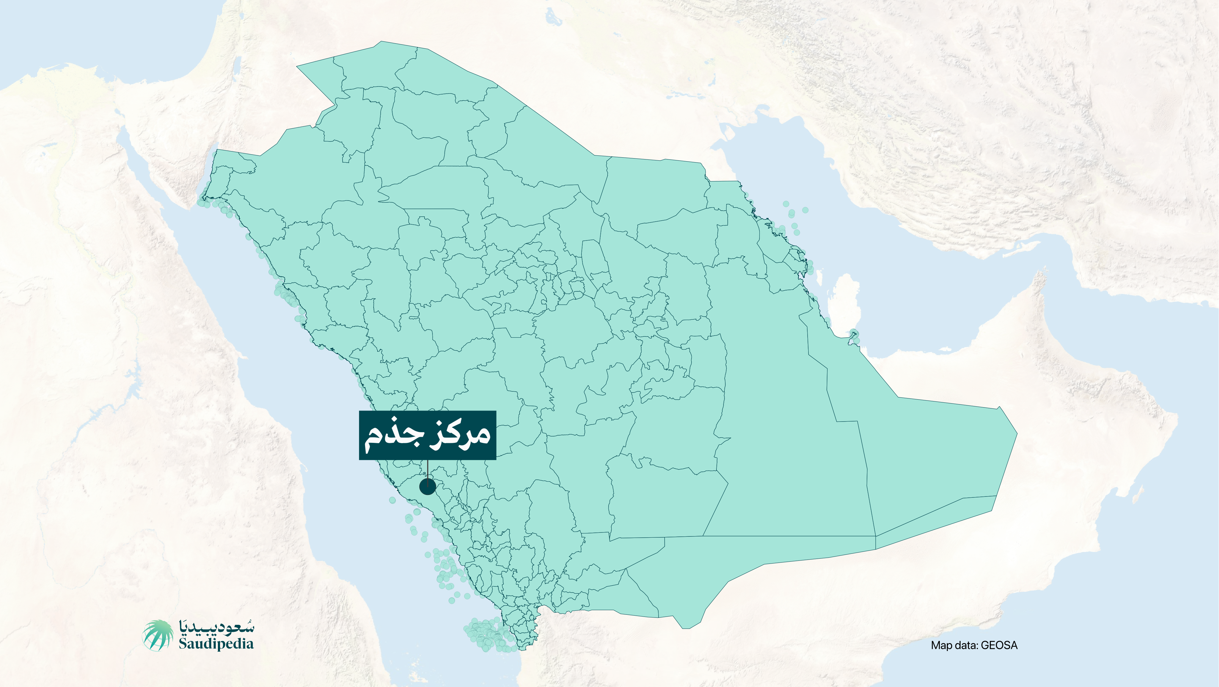 موقع مركز جذم على خارطة السعودية