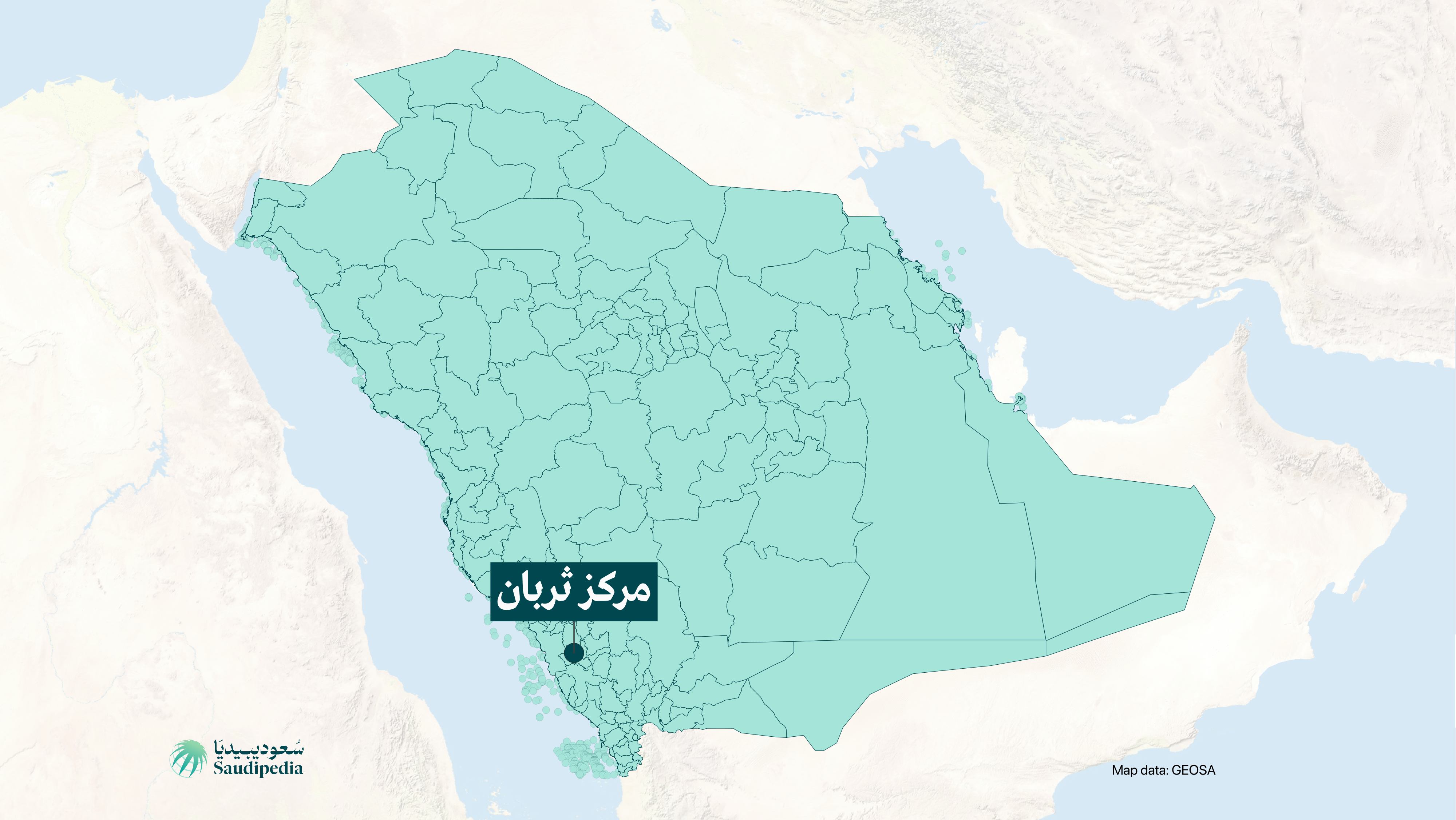 مركز ثربان على خارطة السعودية