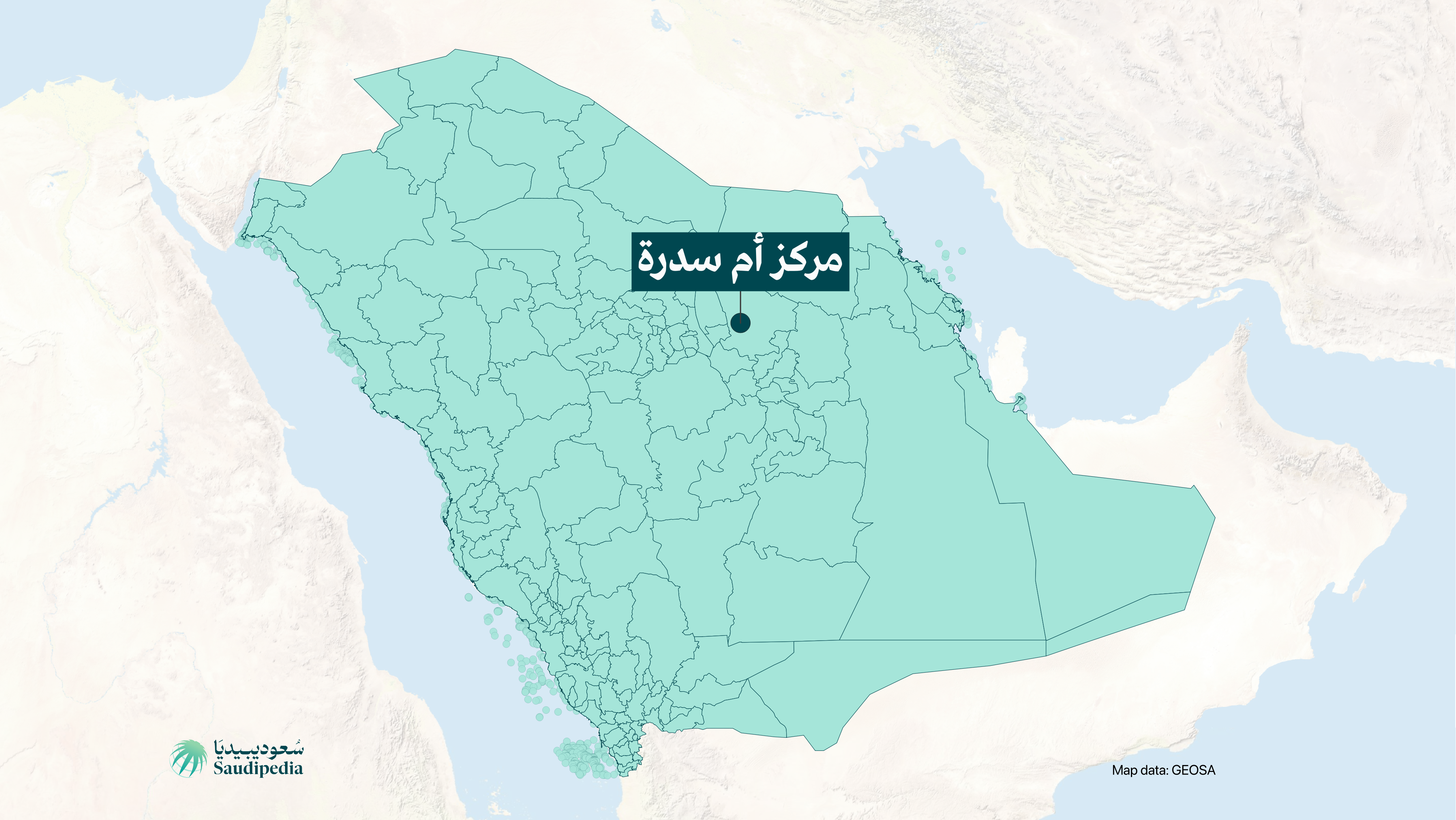مركز أم سدرة على خارطة السعودية