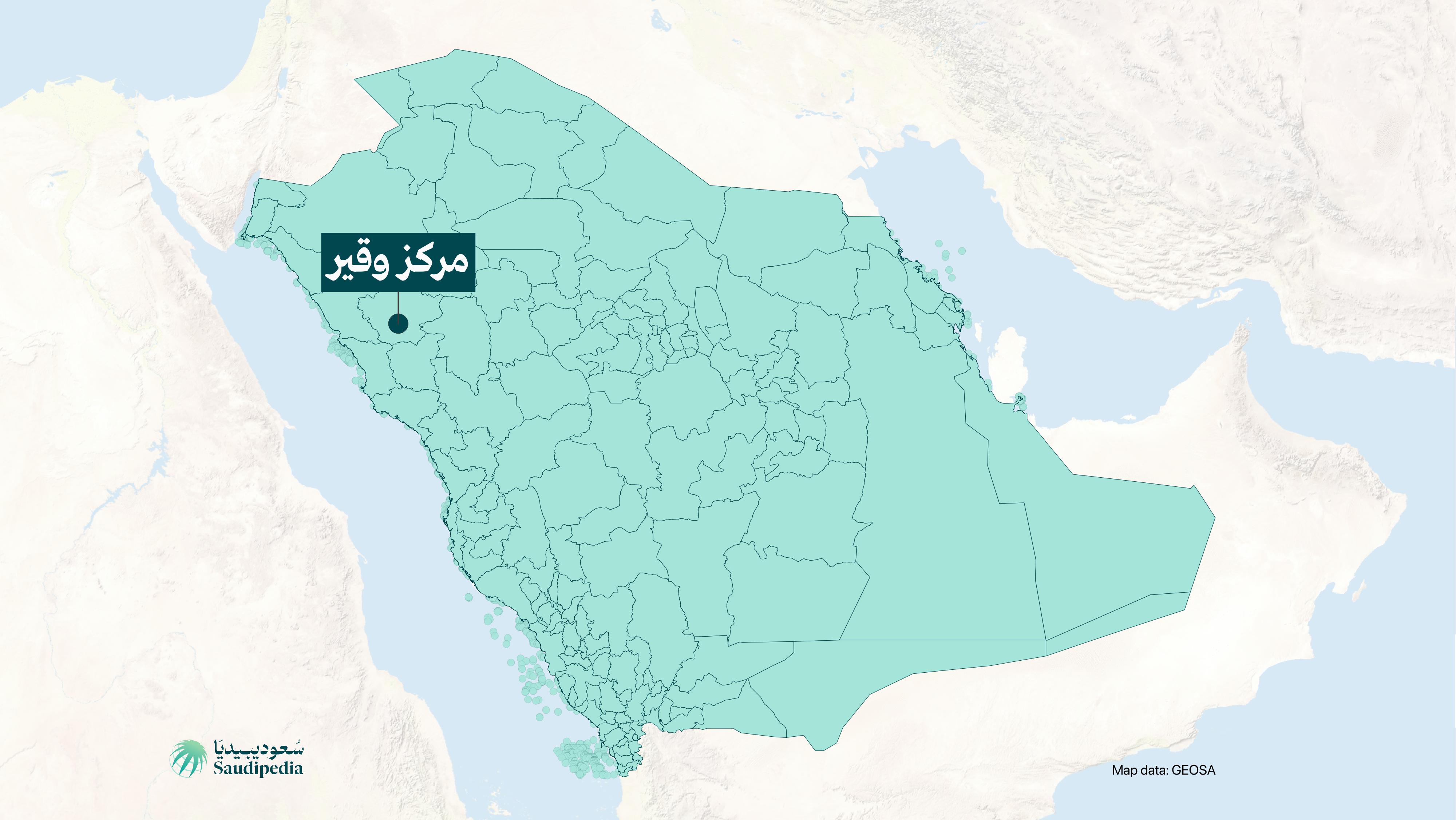 مركز وقير على خارطة السعودية