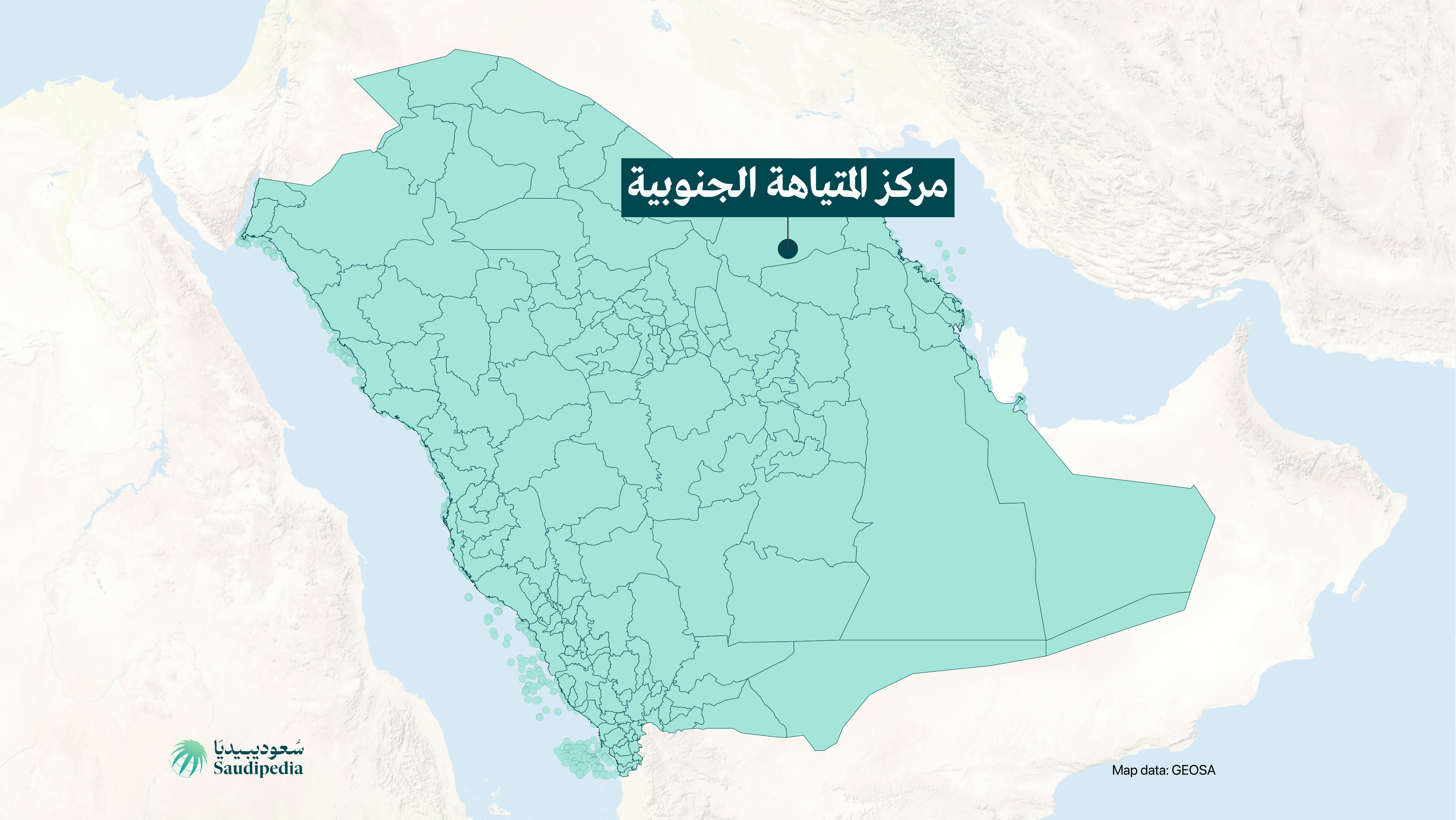 مركز المتياهة الجنوبية على خارطة السعودية