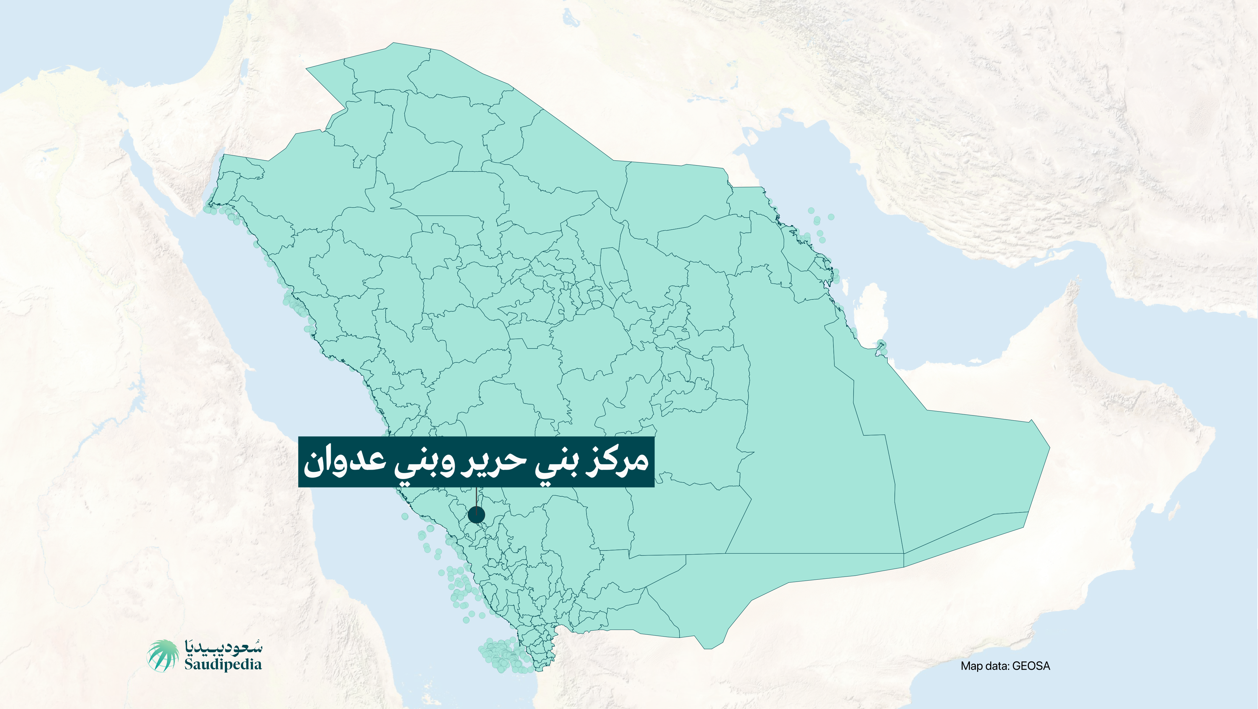 مركز بني حرير وبني عدوان على خارطة السعودية